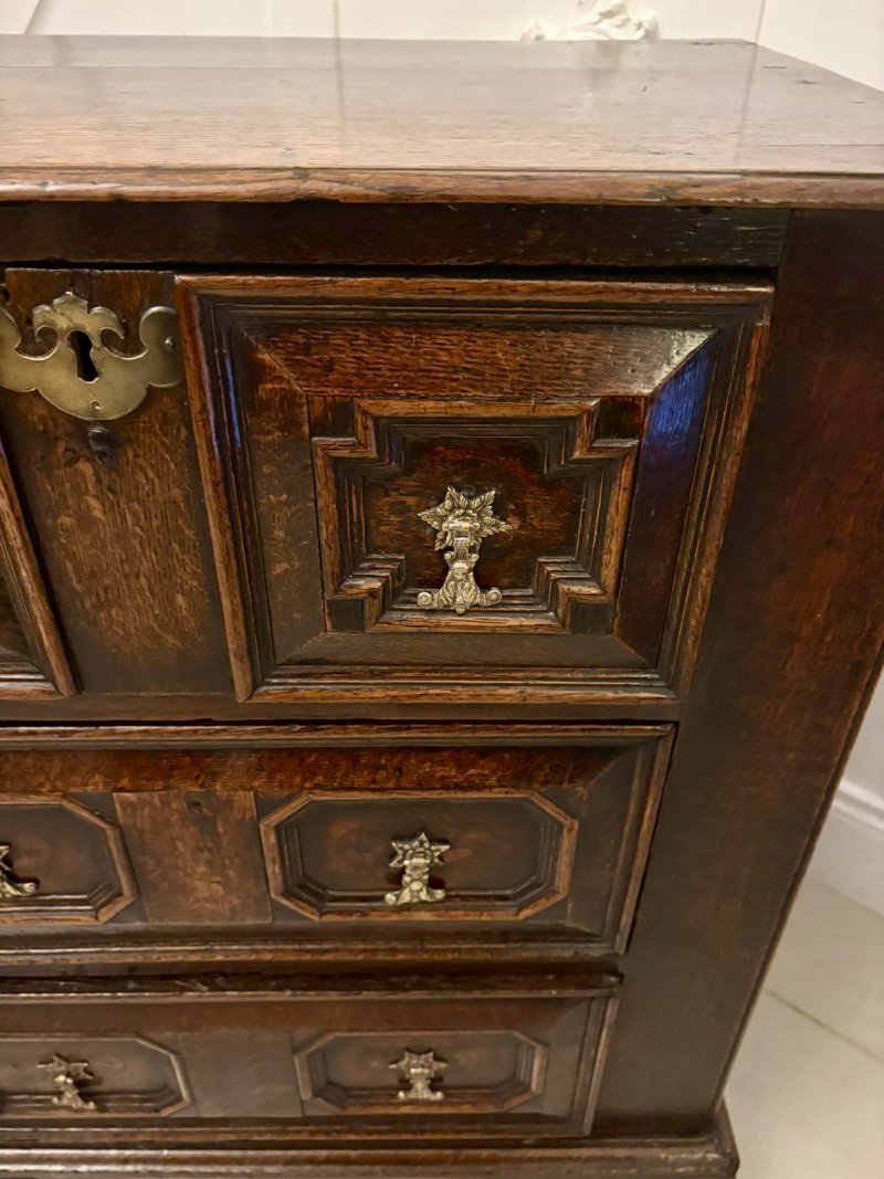 Superb Quality Antique 17th Century Jacobean Oak Geometric Chest of Drawers